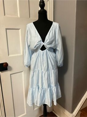 ASOS Maternity Light Blue Long Sleeve Tiered Midi Dress - size 16